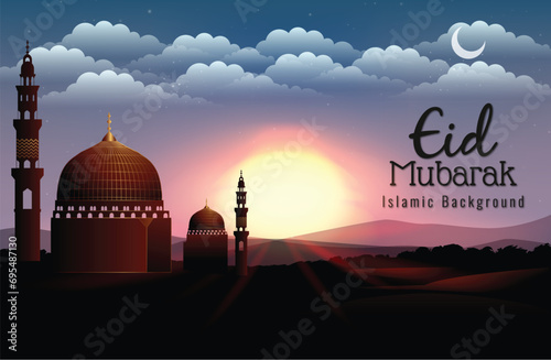 vector eid ul fitri background with mosque