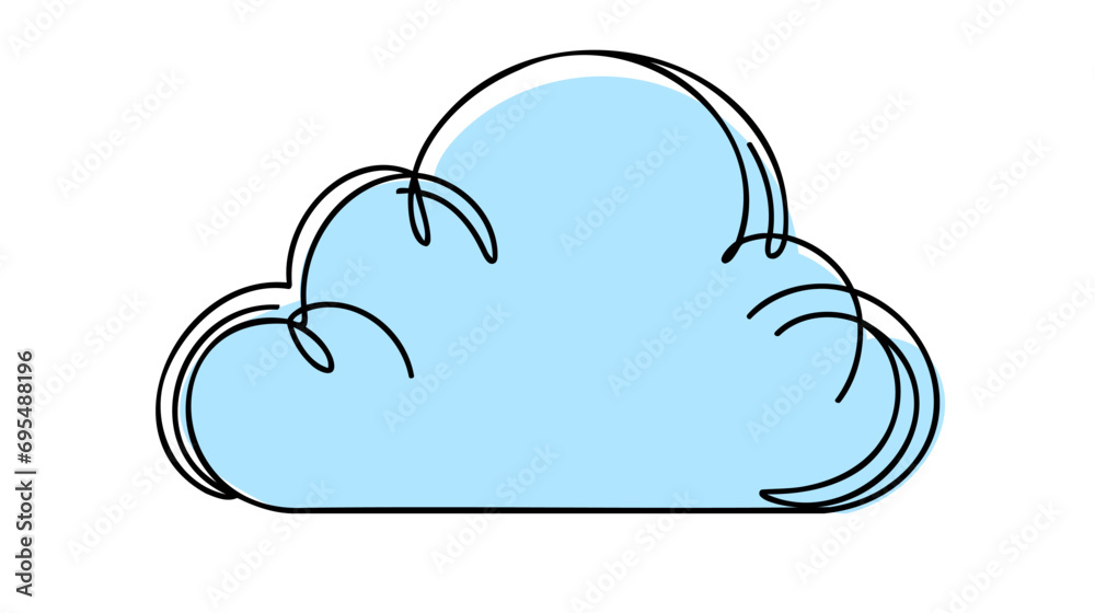 Continuous one line drawing of clouds. Blue cloud on white background. Vector illustration. Continuous one line drawing of clouds. Blue cloud on white background. Vector illustration.