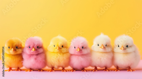 Cute Easter colorful chickens row