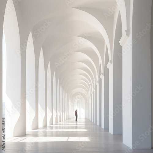 a person walking in modern architectural building