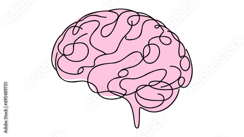One single line drawing of human brain for memorizing medical clinic logo identity. Psychological office icon logotype concept. Dynamic continuous line draw design vector graphic illustration