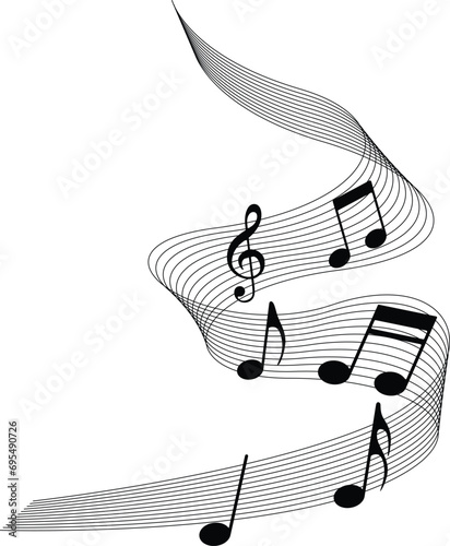 music notes on white background Music note design element in doodle style. with curves and swirls, vector illustration.