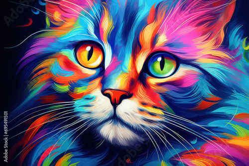 Illustration feline cute pet portrait abstract background background design animal colorful cats art kitten