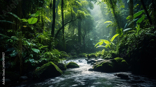 Photography of a rainforest, focus on biodiversity and ecosystems photo