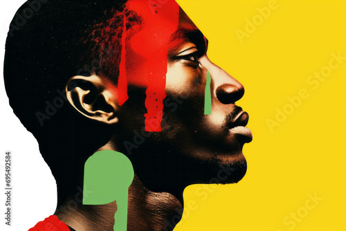Black history month abstract portrait of a black man, graphic shapes pan african colors