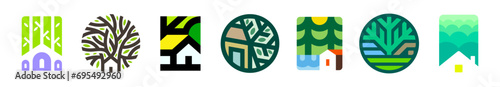 House or apartment under big old tree. Simple vector logo mark template or icon of building for modern real estate company or cozy home family guest house hotel