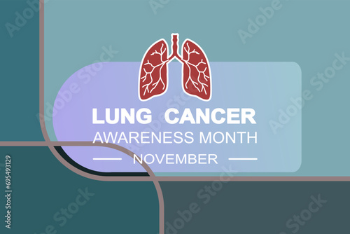 Lung Cancer awareness month is observed every year in November, lungs are two spongy organs in chest that take in oxygen when you inhale and release carbon dioxide when you exhale. Vector illustration