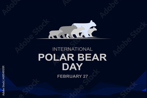 International Polar Bear Day. February 27. Vector illustration of a polar bear standing on an iceberg. Poster, banner, card, background