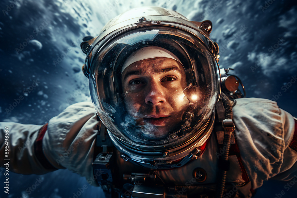 Cinematic scene of an astronaut during an universe exploration learning new civilizations generative AI Cinematic scene of an astronaut during an universe exploration learning new civilizations generative AI