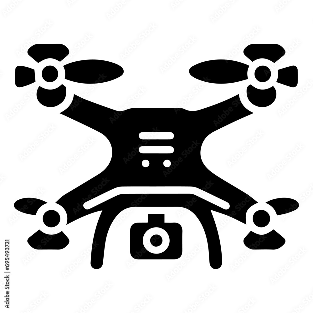 Minimal Quadcopter icon vector silhouette, white background, fill with black Minimal Quadcopter icon vector silhouette, white background, fill with black