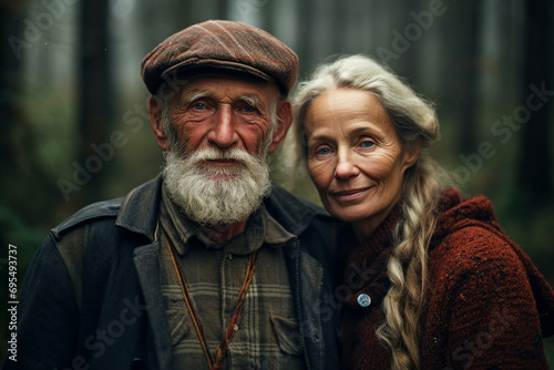 Generative ai photo image of old people walking in green forest together © Tetiana
