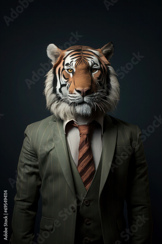 Tiger wearing human clothes, stylish businessman