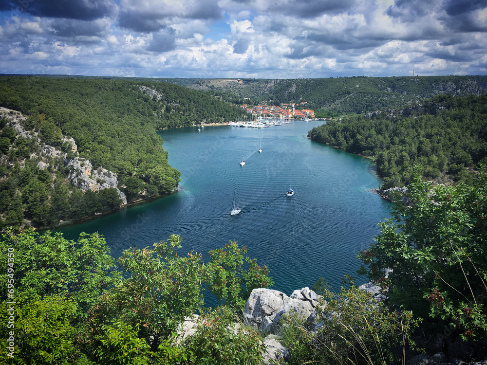 View of the river Krka and the town Skradin, Croatia, May 2019