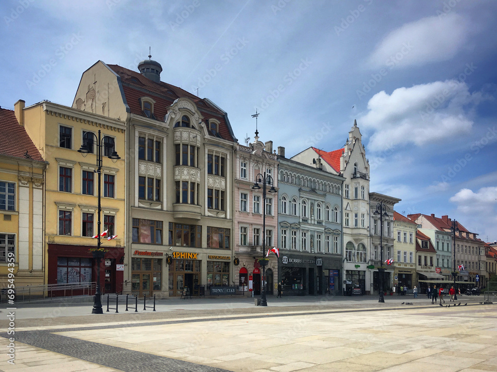 Old buildings on the Stary Rynek square in Bydgoszcz, Poland, May 2019