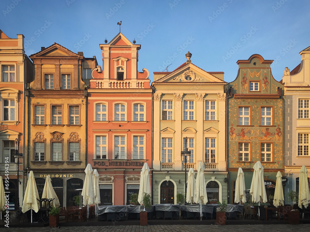 Fototapeta premium Old buildings on the Stary Rynek square in Poznań, Poland, June 2019