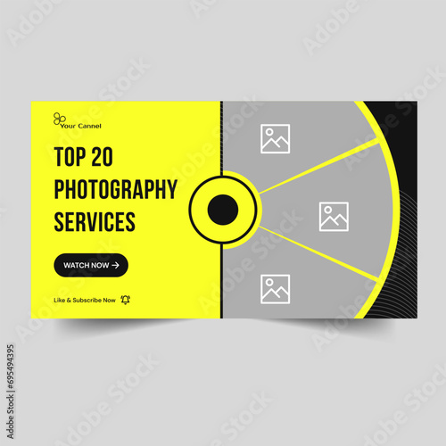 Best photography services tips video thumbnail banner design, photography techniques video tutorial cover banner, editable vector eps 10 file format