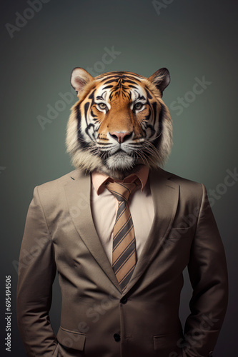 Tiger wearing human clothes, stylish businessman