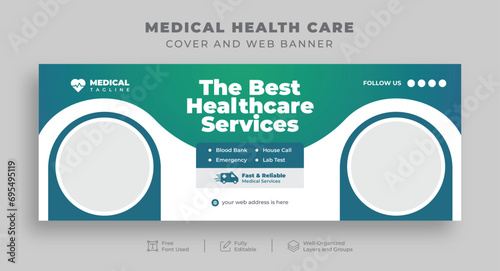 Medical Health Care Facebook cover for Hospital Clinic Dental Doctor and Pharmacy, Editable horizontal Social media posts ads for Medical Care, advertisement promotional website cover banner template