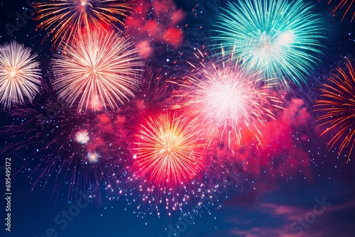 Colorful fireworks on the night sky background. Celebration and holiday concept. © Gallery BD