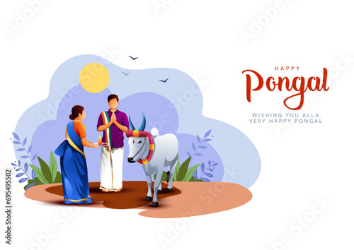 Happy Pongal celebration. Indian cultural festival celebration concept. abstract illustration vector design.