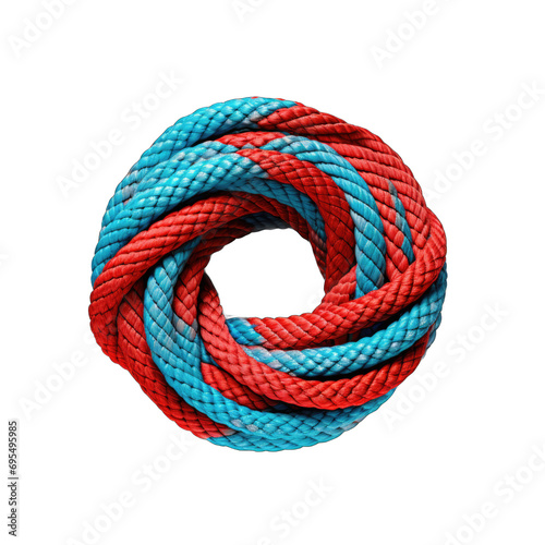 Coiled nylon climbing rope isolated on transparent background