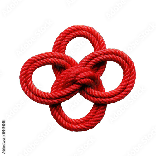 Figure-eight knot in red silk cord isolated on transparent background