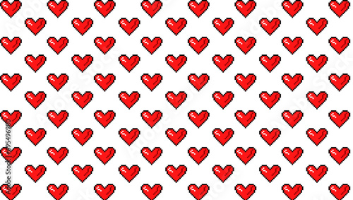 Valentine's pixel red heart pattern. Vintage bed symbol. 8 bit vector illustration for computer hame. photo