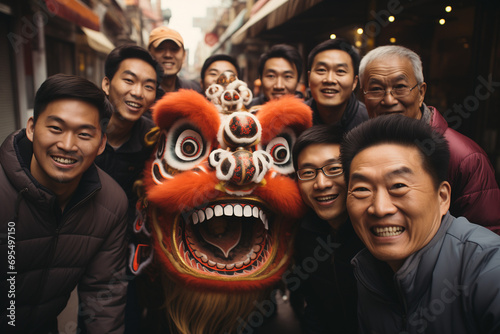 Chinese Family Celebrating the Chinese Lunar New Year 2024, Year of the Wooden Dragon with Traditional Merriment photo