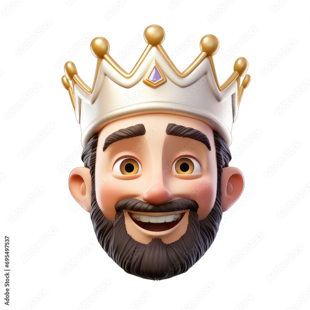 Memoji happy king in crown isolated on transparent and white background