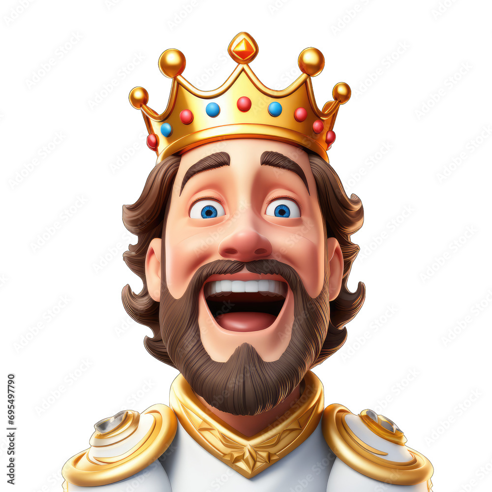 Memoji happy king in crown isolated on transparent and white background