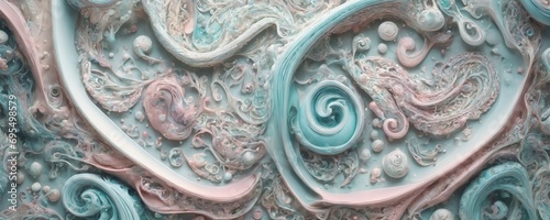 a painting with blue and pink swirls