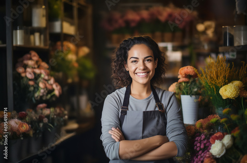 Smiling flower shop worker in business portrait stock photography © Nate