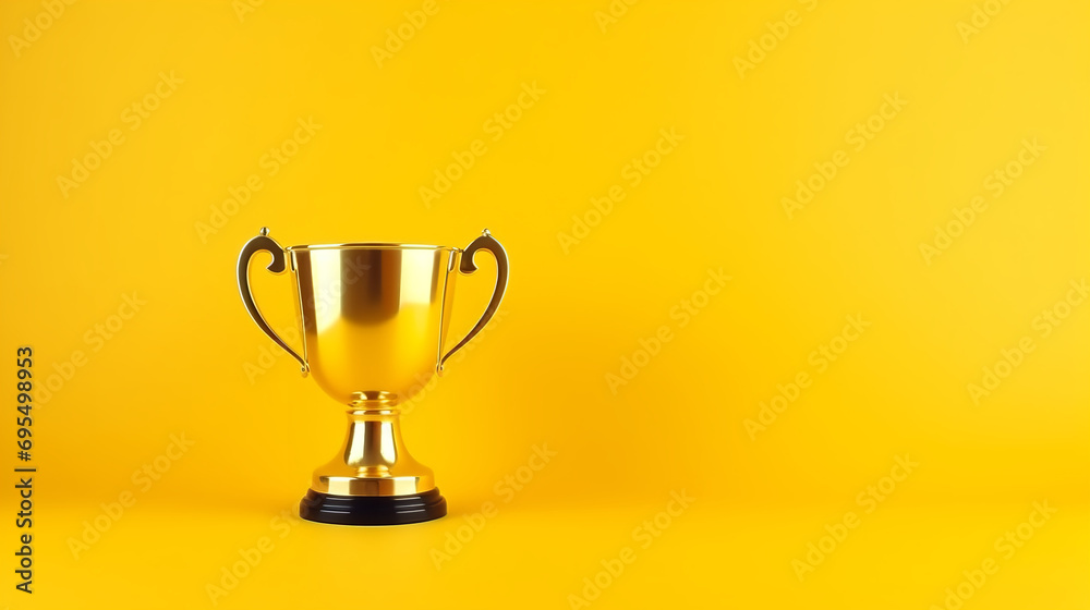 Winner cup on yellow background with stars. copy space isolated background Winner cup on yellow background with stars. copy space isolated background