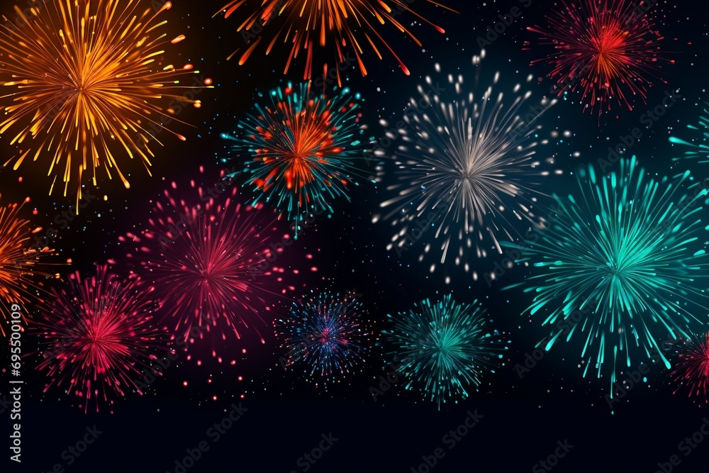 Colorful fireworks on dark sky background for Happy New Year and Merry Christmas