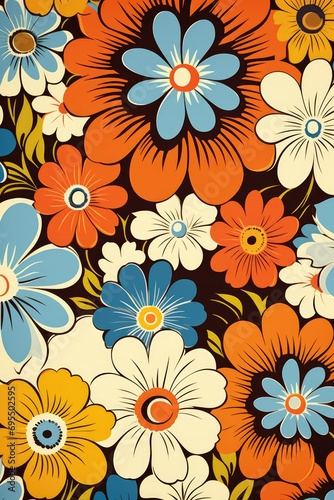 Wallpaper Mural Flowers beautiful Background. 70s retro floral poster, creative, artistic flowers, vibrant colorful Torontodigital.ca