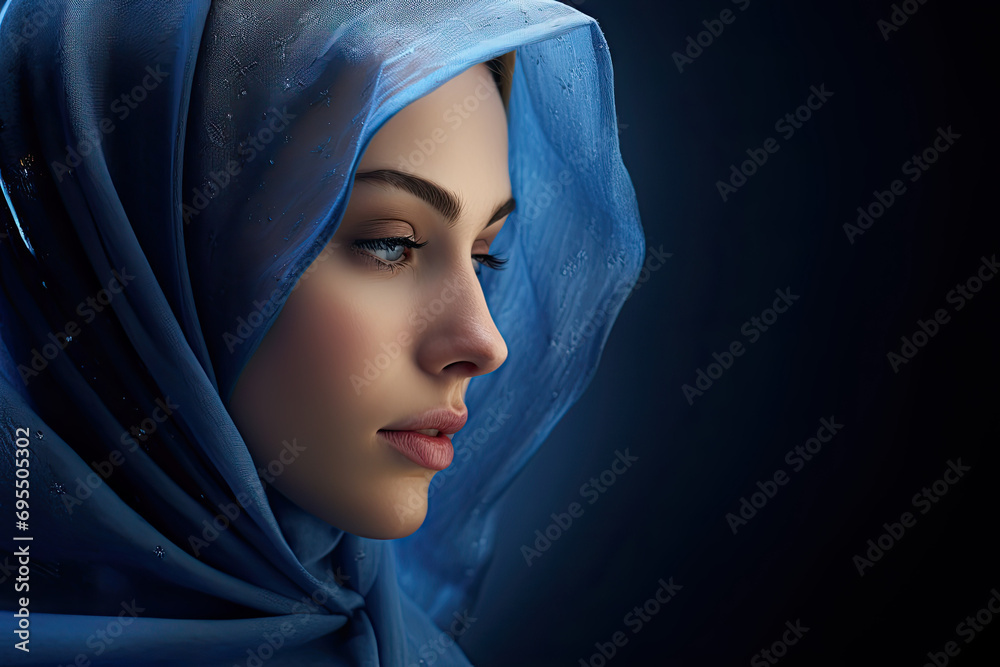 Naklejka premium A woman in a blue hijab