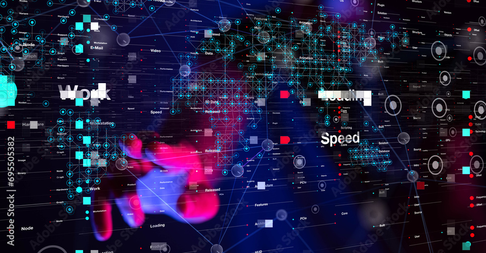 Obraz premium Neural network 3D illustration. Big data and cybersecurity