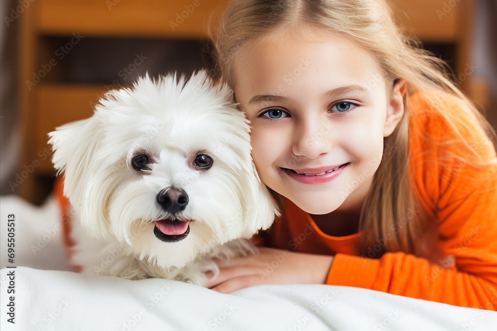 Happy girl bonding with her cherished dog - Joyful moments with her beloved four-legged companion Happy girl bonding with her cherished dog - Joyful moments with her beloved four-legged companion