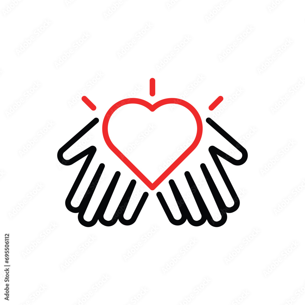 Heart in hands line icon