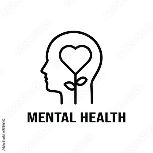 Mental Health Line Icon. Positive Mind Wellbeing Concept Linear Pictogram. Human Mental Health Development and Care Outline Icon. Editable Stroke. Isolated Vector Illustration.