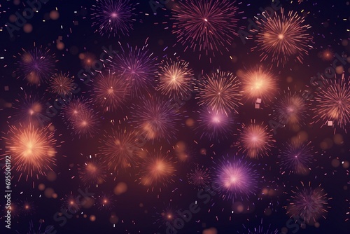 Fireworks seamless pattern background. Colorful fireworks on dark sky.