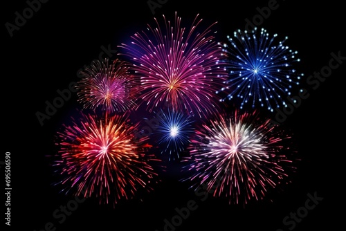 Colorful fireworks on black sky background for celebration happy new year.