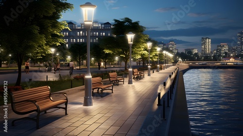 A panoramic view of the promenade at night.