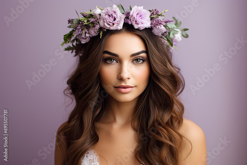 woman wearing wedding floral crown 