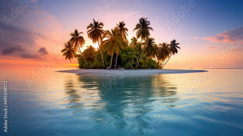 Tropical island and clear blue sea  sunrise or sunset