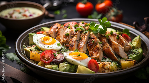Artisanal Delight: Grilled Chicken Caesar, a Canvas of Grilled Perfection, Fresh avocados, eggs, tomatoes, and a Palette of Ingredients Crafted for Discerning Palates