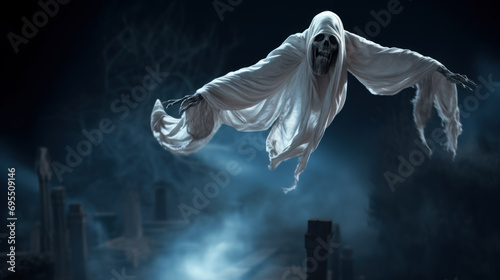 White ghost flying at night