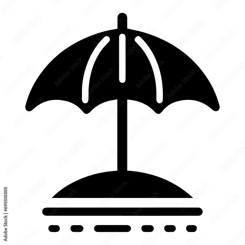 Minimal Outdoor parasol icon vector silhouette, white background, fill with black
