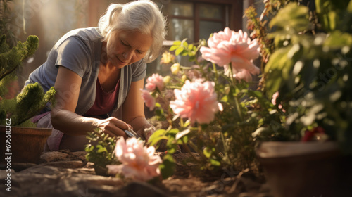 A cancer survivor gardening as part of their recovery.