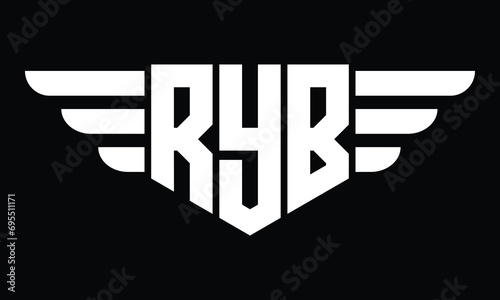 RYB three letter logo, creative wings shape logo design vector template. letter mark, wordmark, monogram symbol on black & white.	